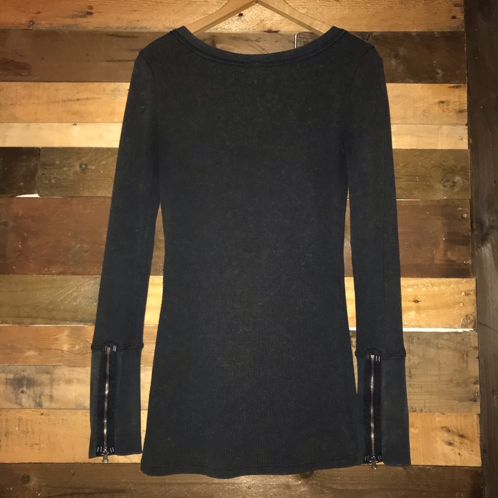 Free People Charcoal Zipper Cuff Waffle Thermal - Picture 4 of 8